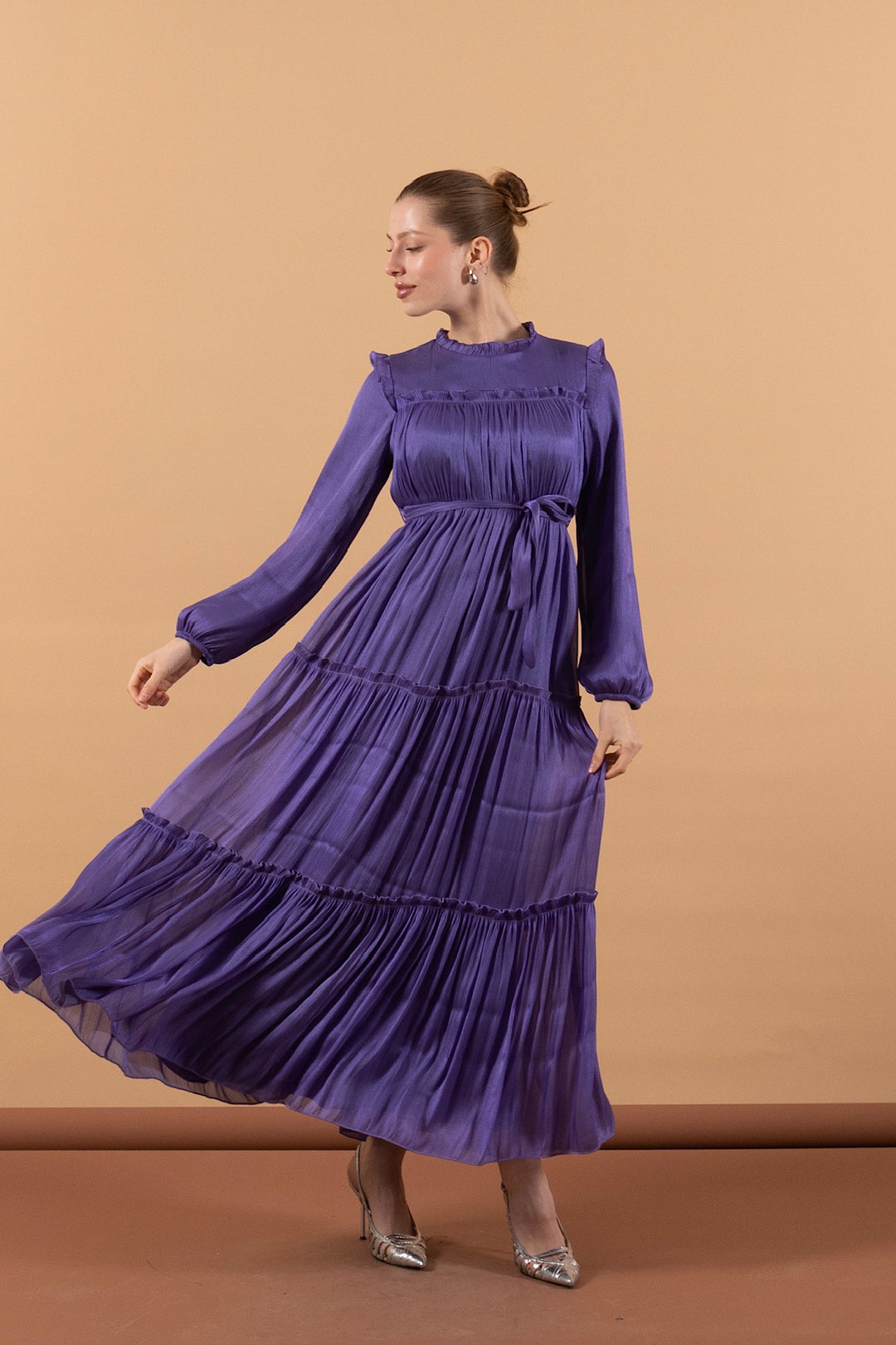 Robalı İpek Elbise Lila 3006-LILA