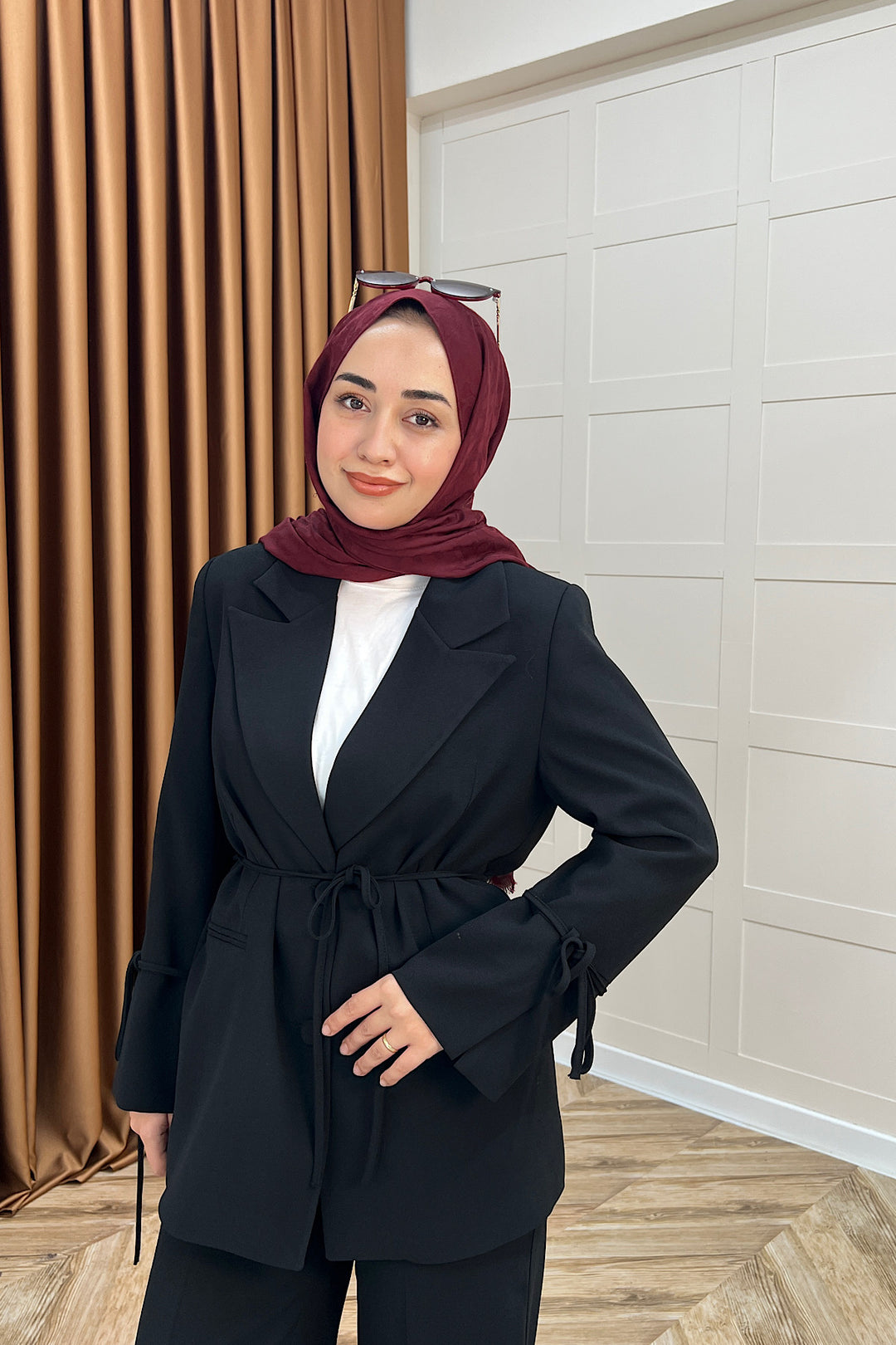 Kuşak Detay Ceket Takım Siyah 5004-SIYAH