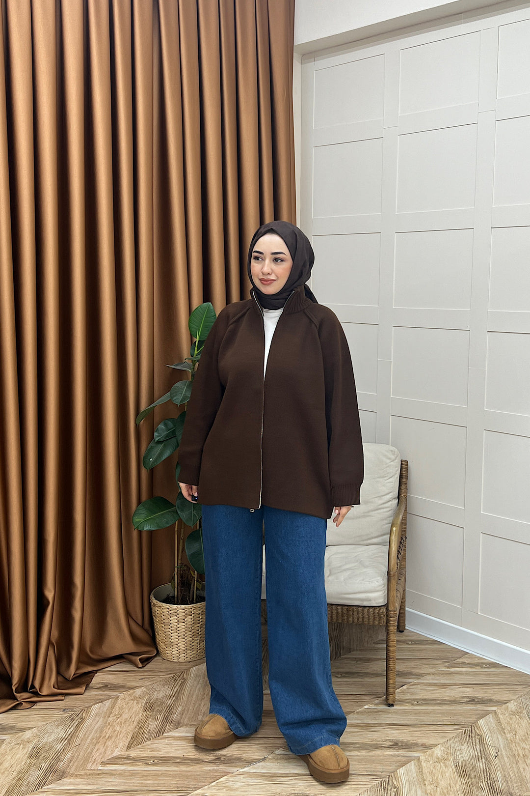 Julie Fermuarlı Hırka Kahverengi 25800-KAHVERENGI