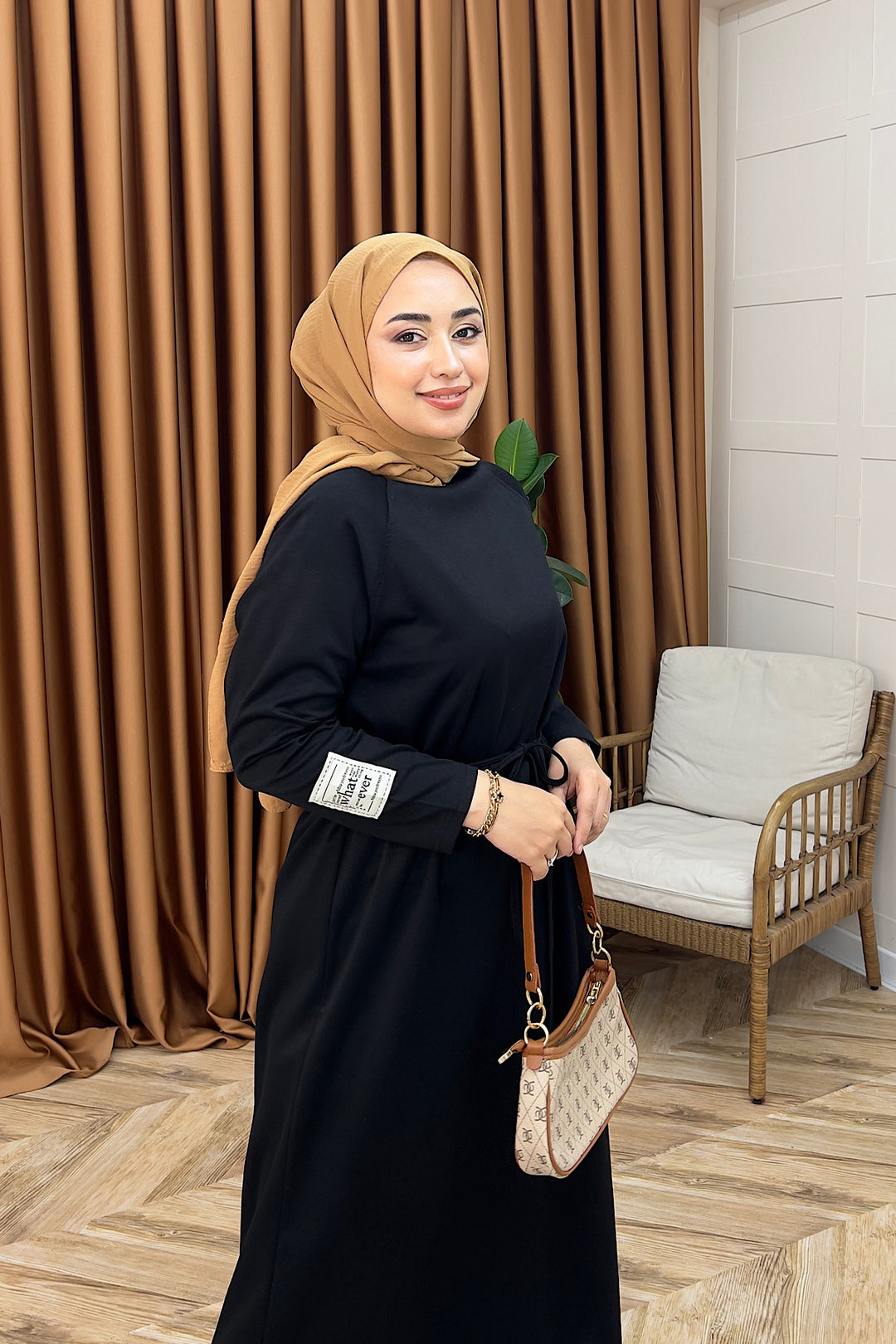 Romia Kuşaklı Elbise Siyah 005-SIYAH
