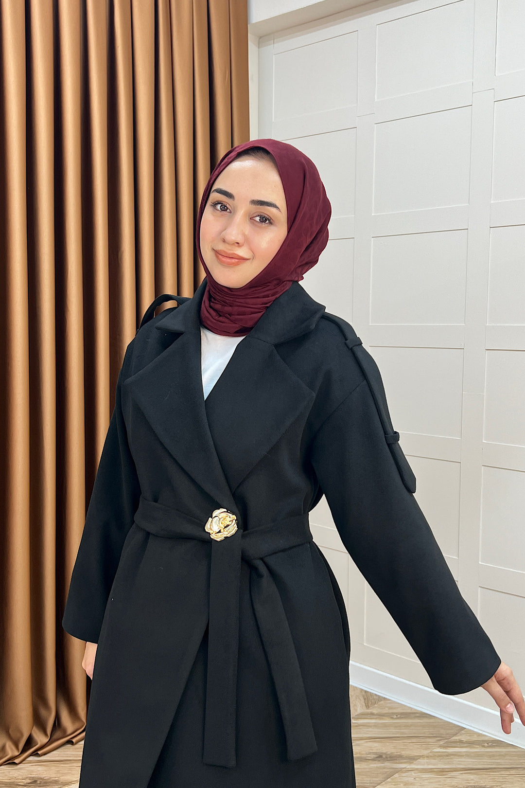 Parya Omuz Detay Kaşe Kaban Siyah 5531-SIYAH