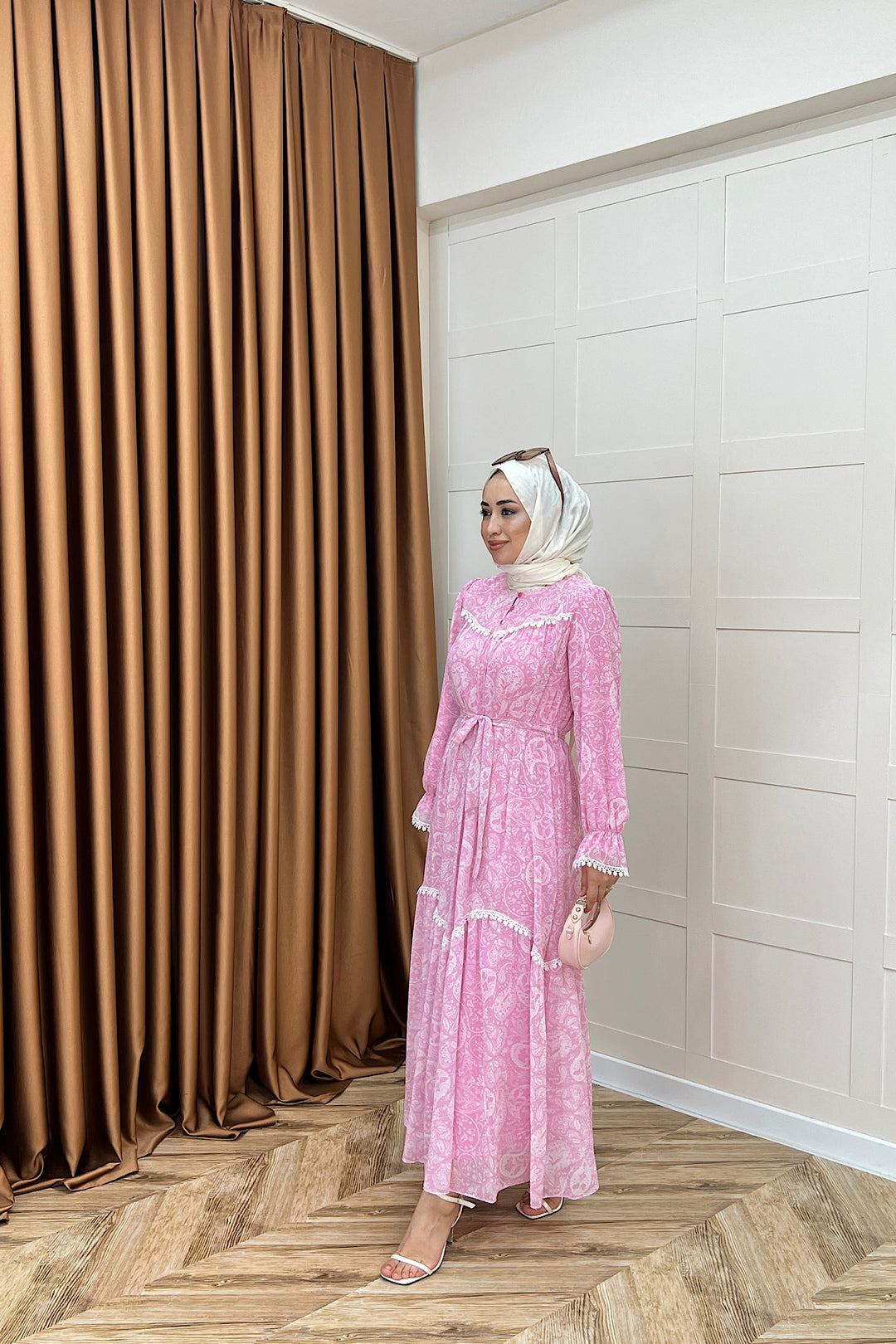 Lisa Dantel Detay Elbise Pembe 3051-PEMBE