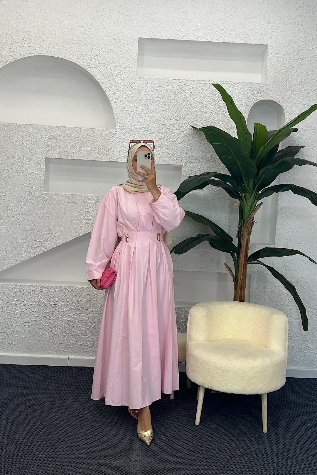 Leona Bel Detay Elbise Pembe 0325-PEMBE