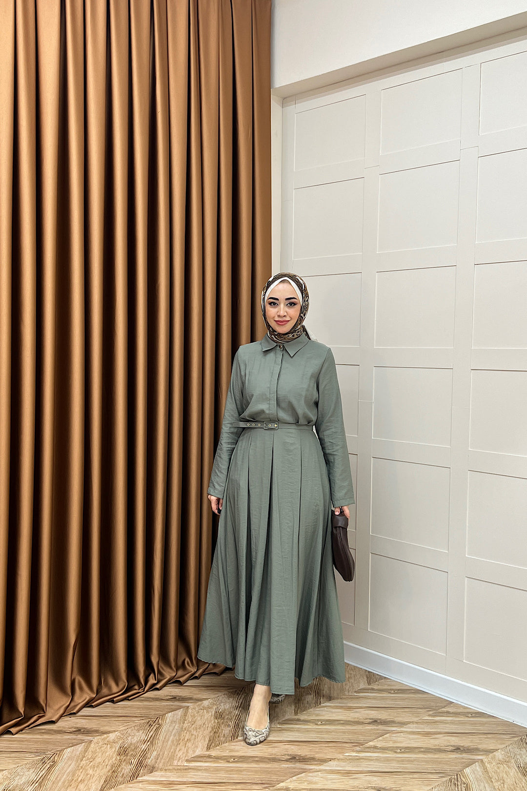 Lunia Kemerli Elbise Yeşil 5010-YESIL