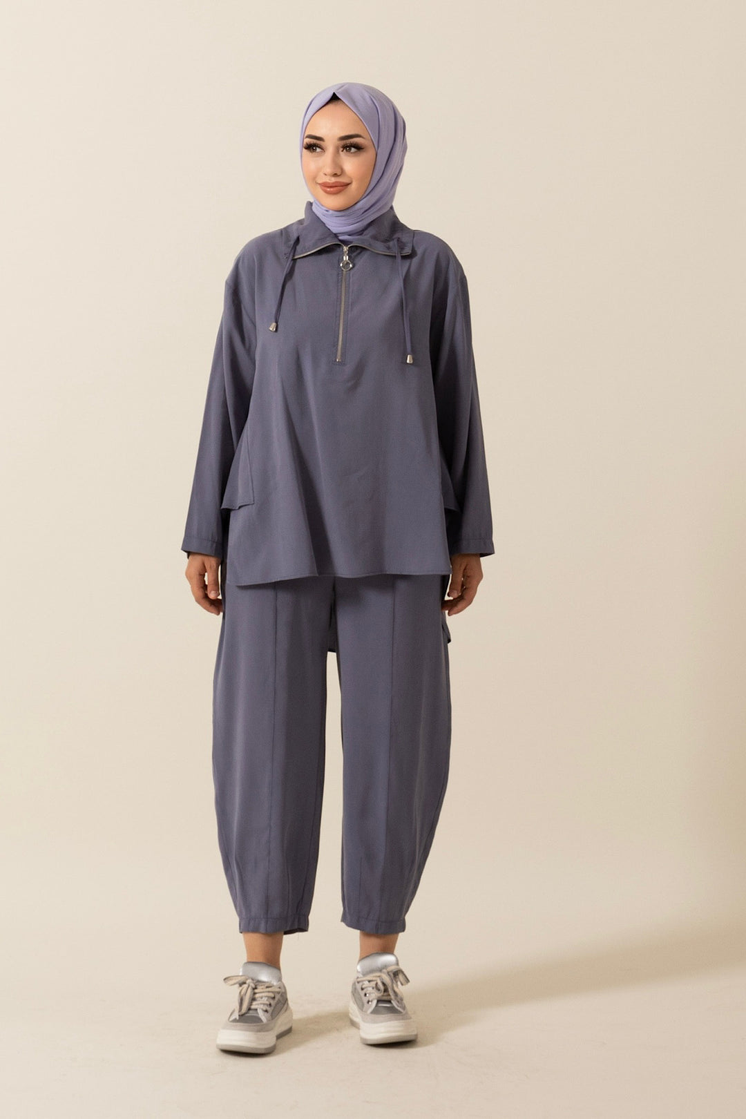 Yarım Fermuar Detay Ikılı Takım Mor 8370-MOR