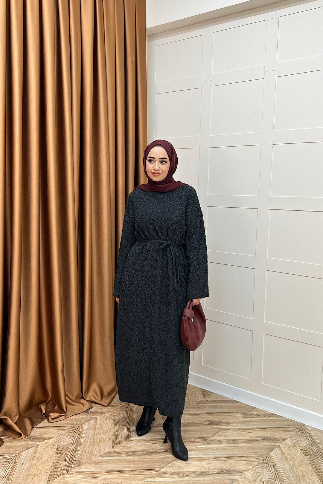 Yumoş Sim Karışımlı Salaş Triko Elbise Antrasit 252500-ANTRASIT