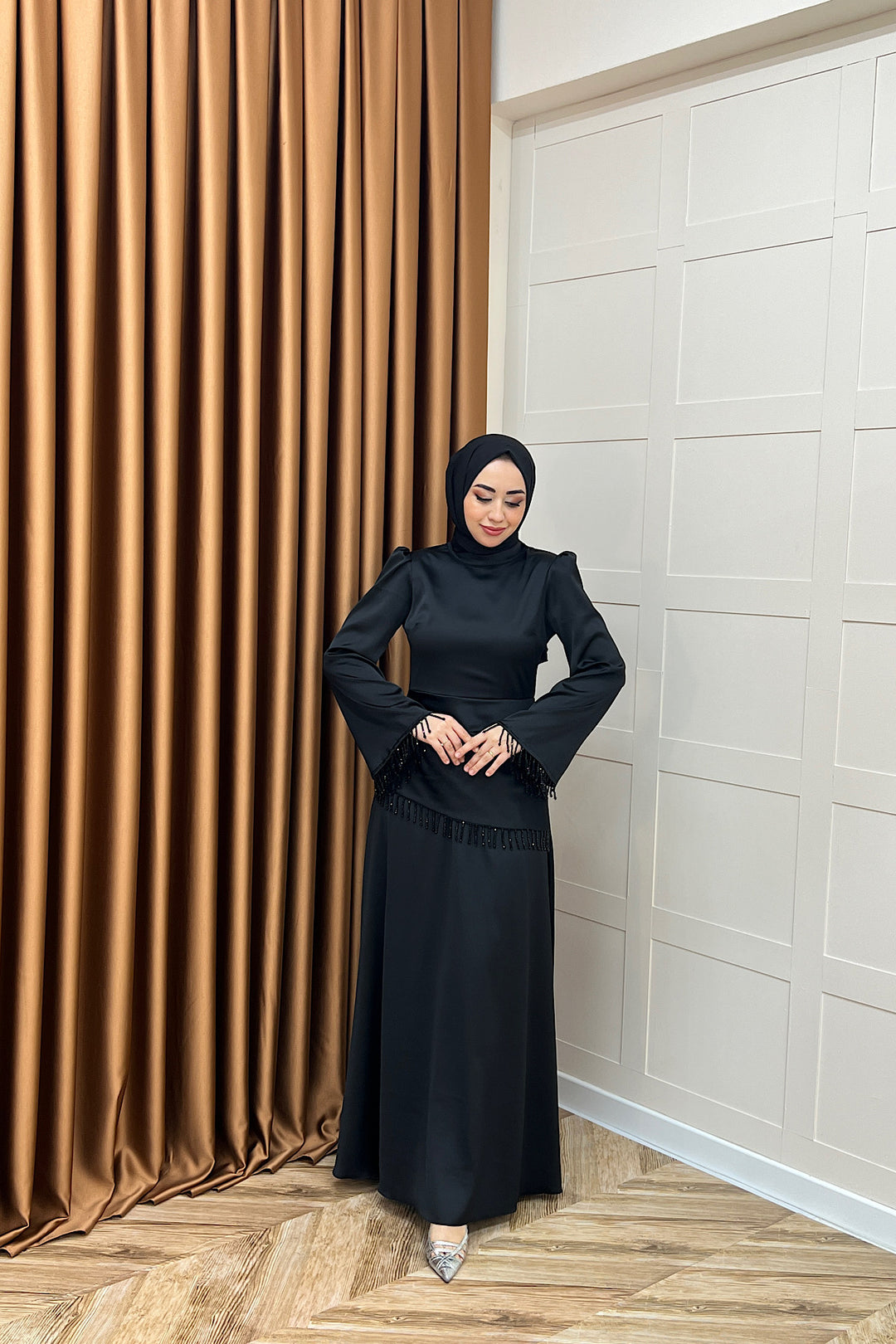 Ayla Saten Abiye Siyah 3093-SIYAH