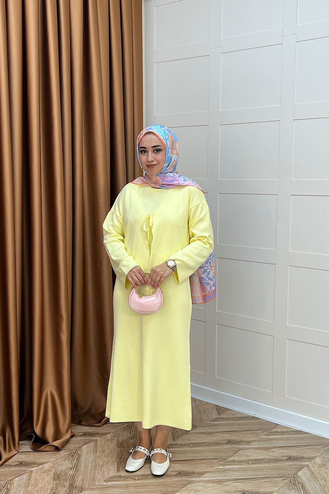 Ester Croplu İkili Triko Elbise Sarı 25160-SARI