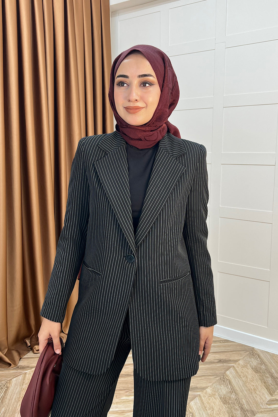 Çizgili Ceket Takım Siyah 6155-SIYAH