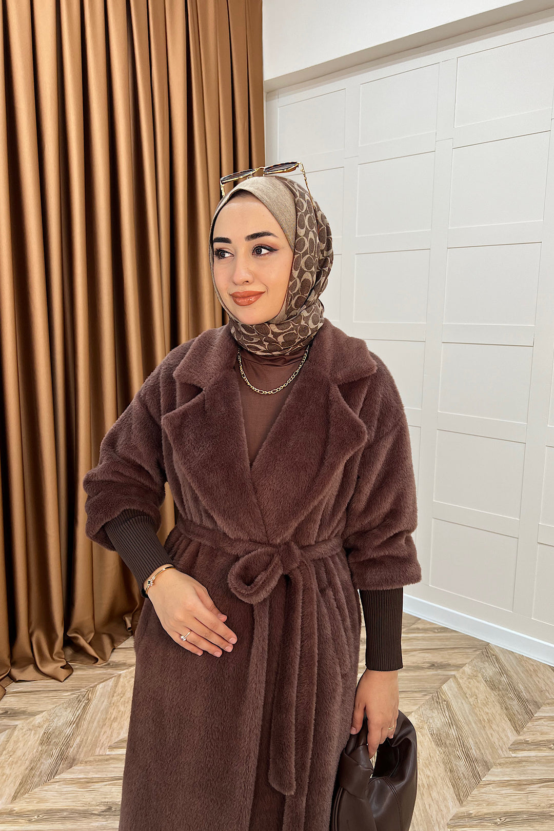 Angora Premium Kumaş Kaban Kahverengi 5519-KAHVERENGI