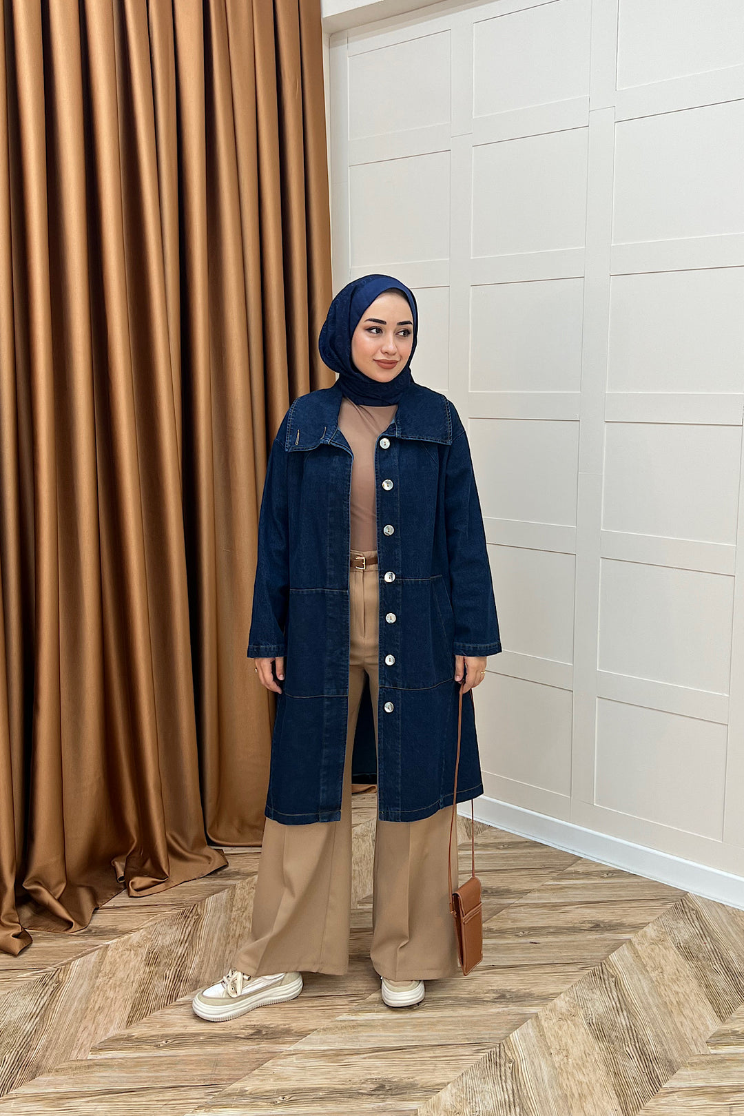 Yaka Detay Kot Ceket Lacivert 5507-LACIVERT