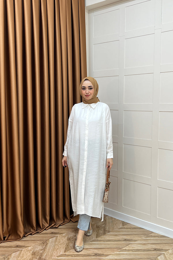 Cupra Uzun Tunik Beyaz 02760-BEYAZ