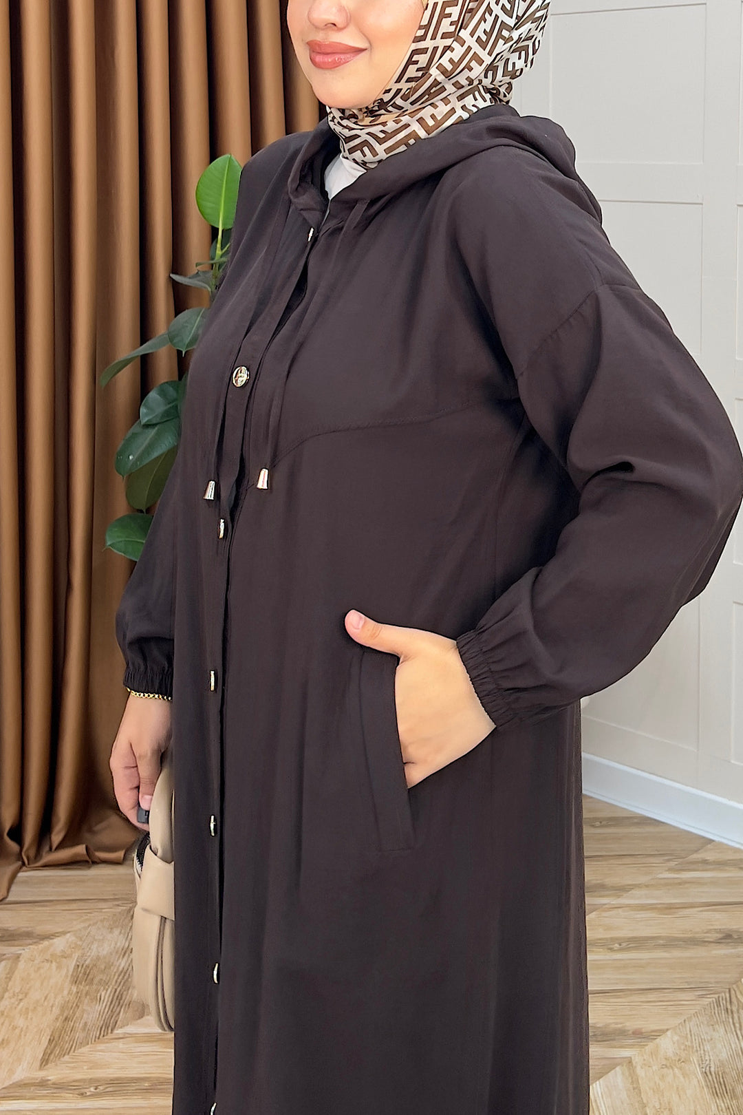 004-Liana Düğmeli Kap Kahverengi 004-KAHVERENGI