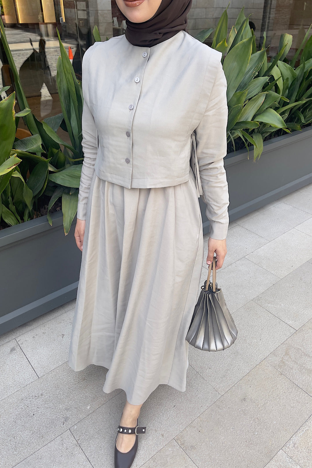 Beli Lastikli Yelekli Elbise Taş 8349-TAS