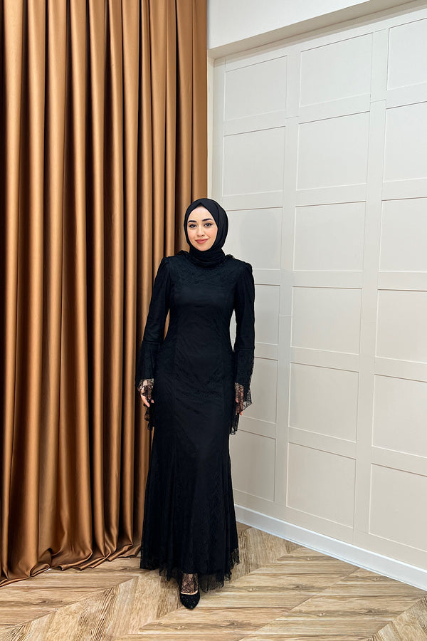 Lucia Dantel Balık Abiye Siyah 3085-SIYAH