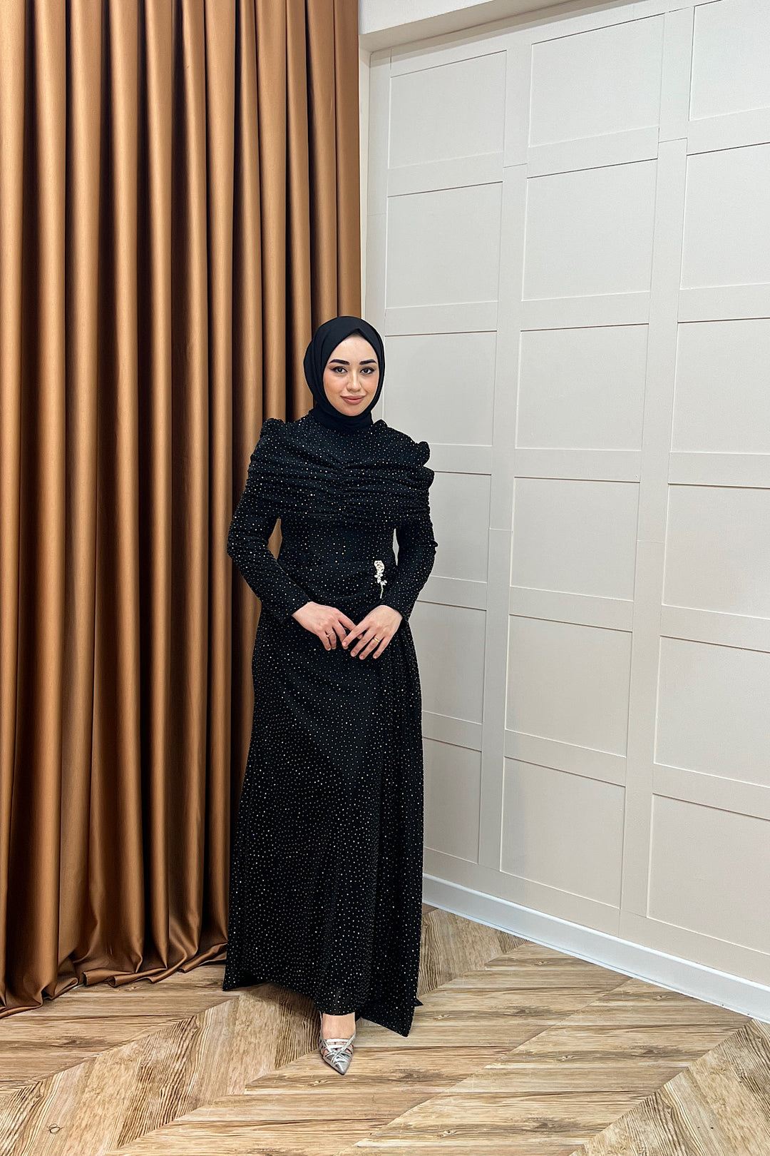 Helena Çiçek Taşlı Abiye Siyah 3097-SIYAH