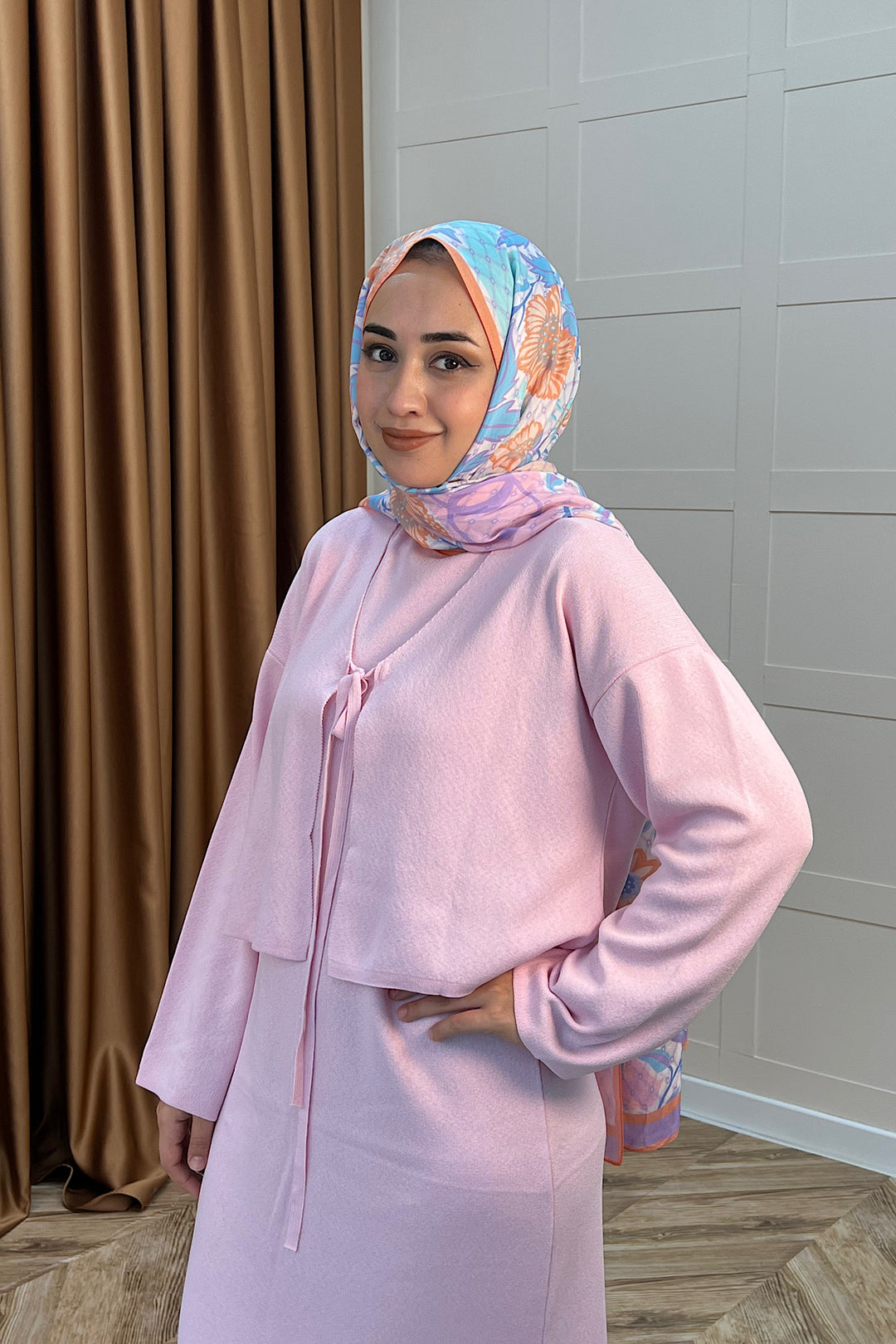 Ester Croplu İkili Triko Elbise Pembe 25160-PEMBE