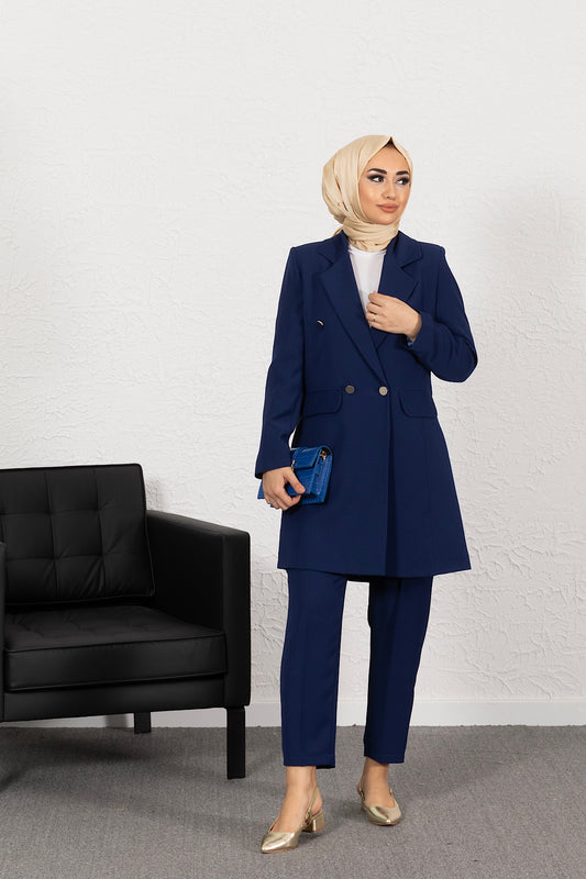 Blazer Ceketli İkili İndigo Takım 0393-INDIGO