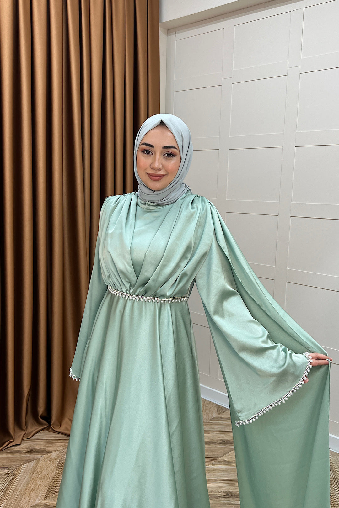Elite İnci Detay Abiye Mint Mavisi 3098-MINTMAVISI
