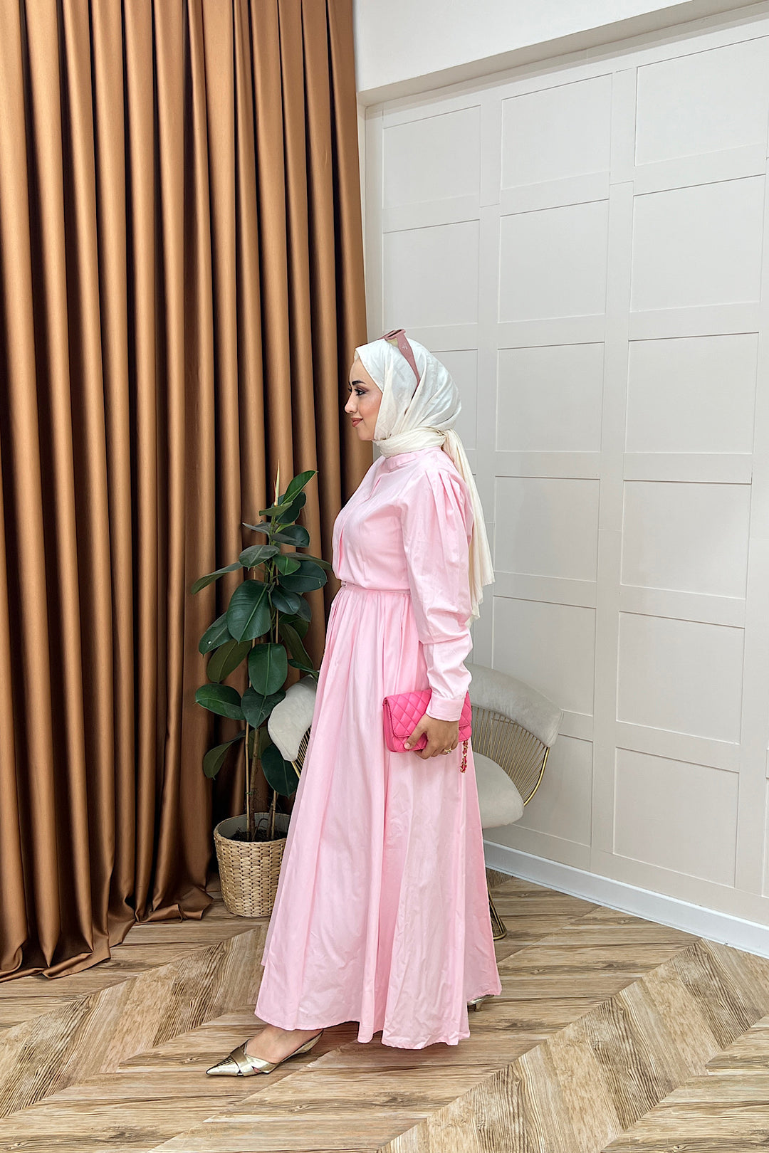 Elvin Belden Pileli Elbise Pembe 2656-PEMBE