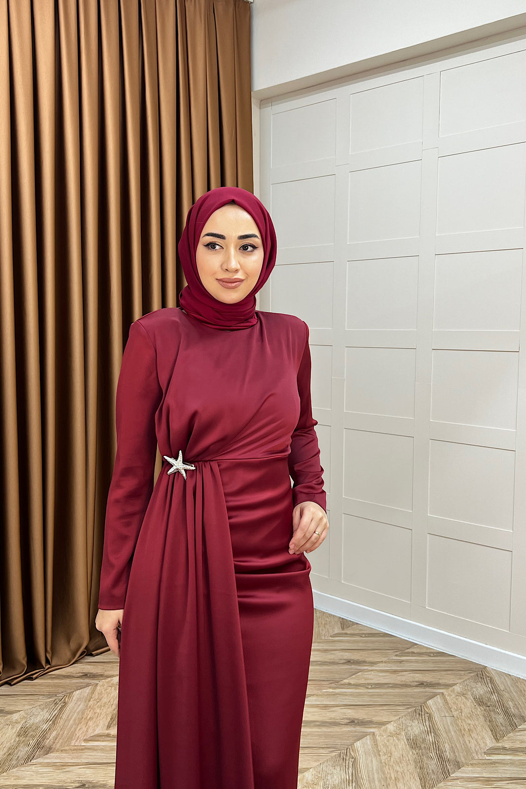 Hazel Saten Abiye Bordo 3084-BORDO