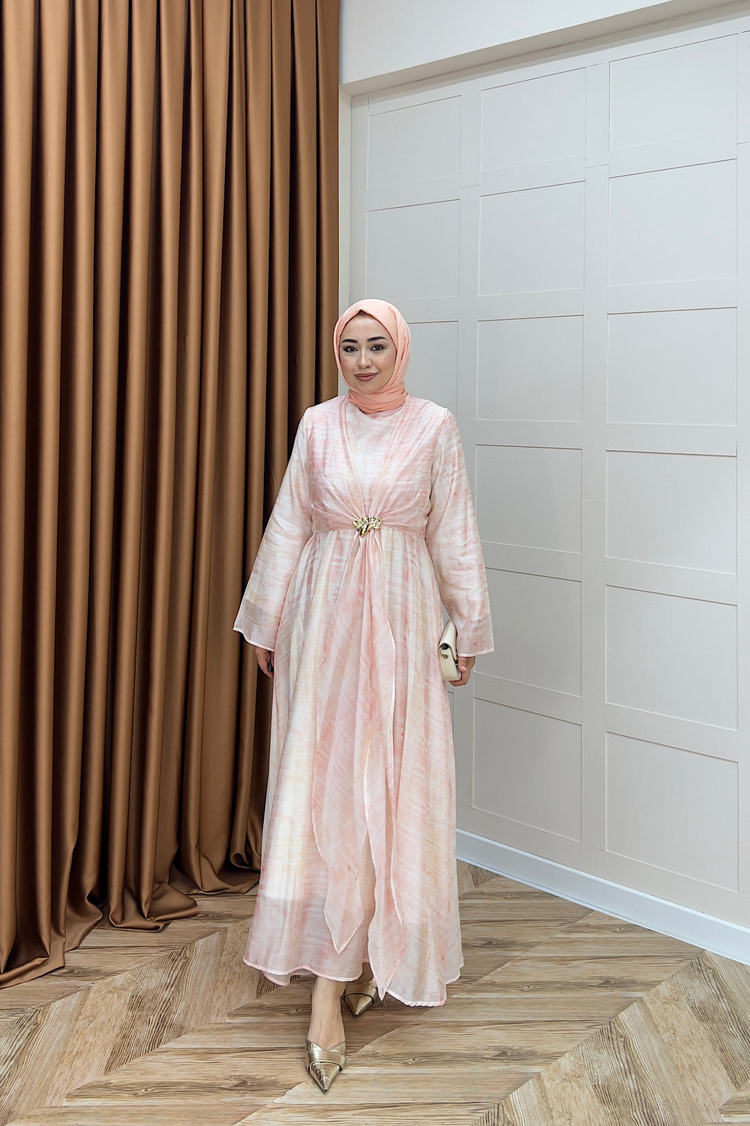 Liana Broş Detay Elbise Pembe 3104-PEMBE
