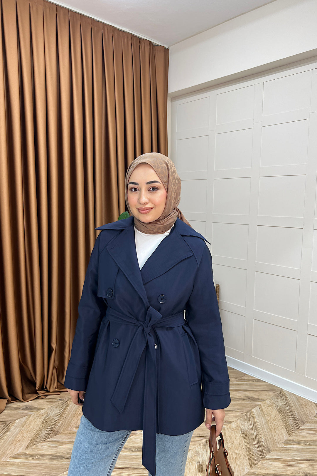 Elya Kuşaklı Trençkot Lacivert 1006-LACIVERT
