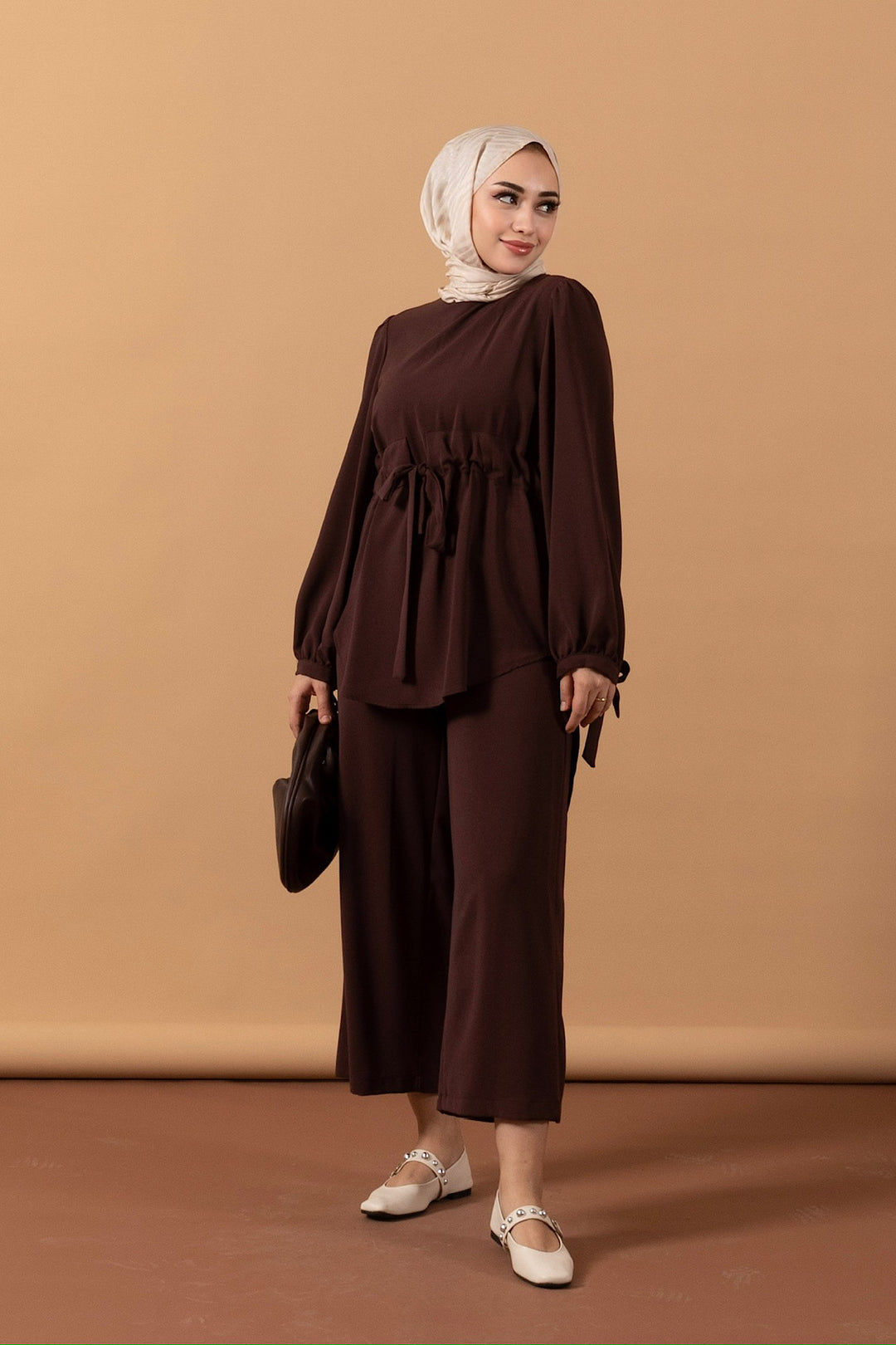 Belden Kemerli Linda Takım Kahverengi 2035-KAHVERENGI