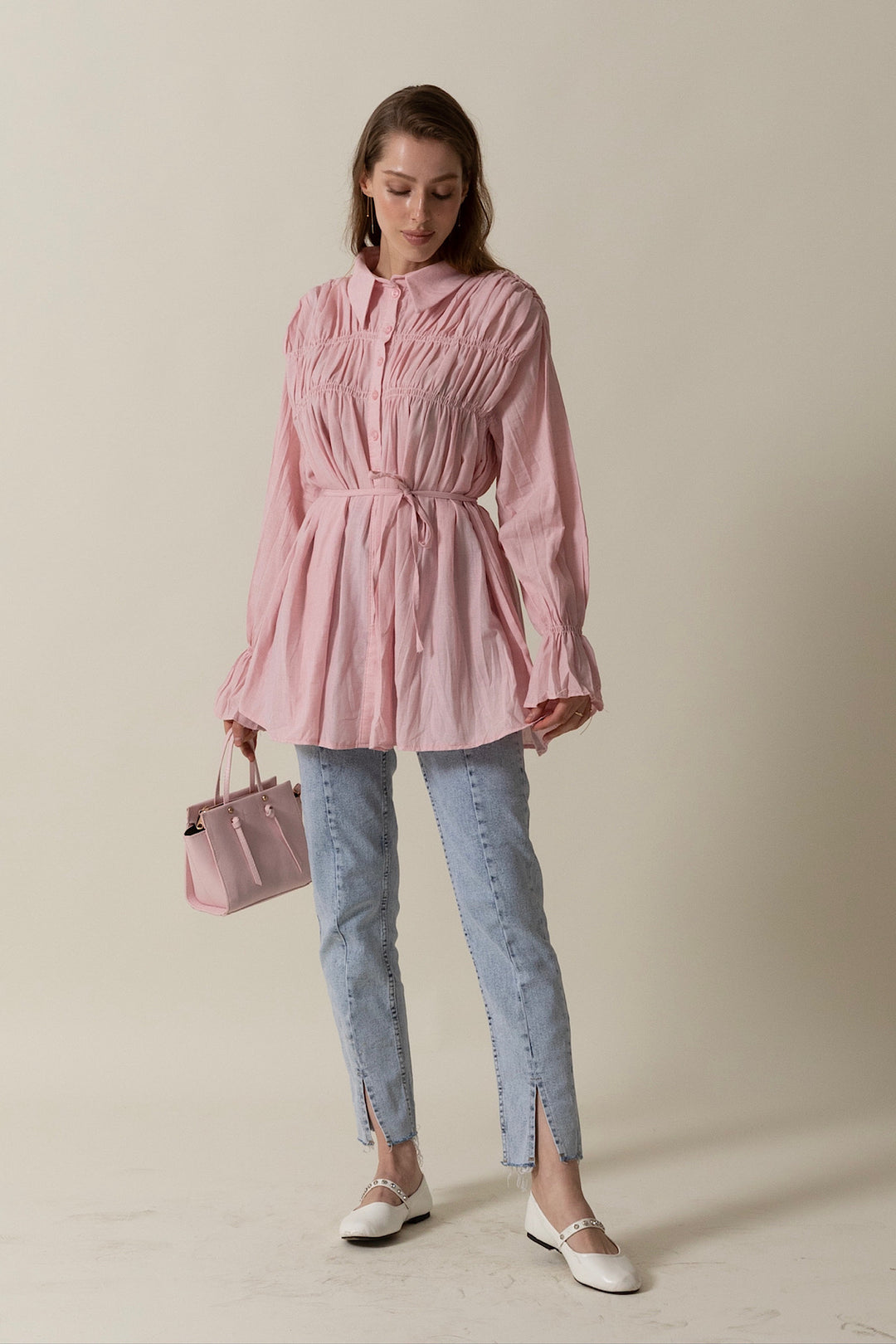 Neva Piliseli Gömlek Pembe 5006-PEMBE