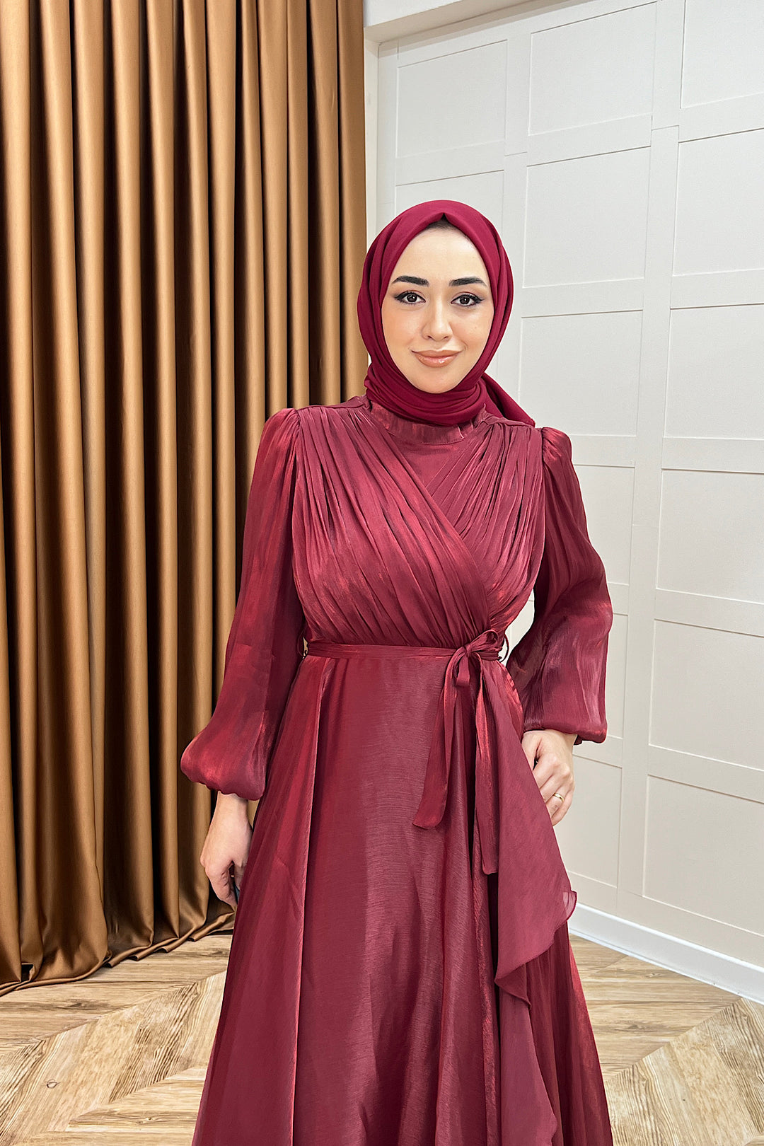 Luna Saten Abiye Bordo 3072-BORDO