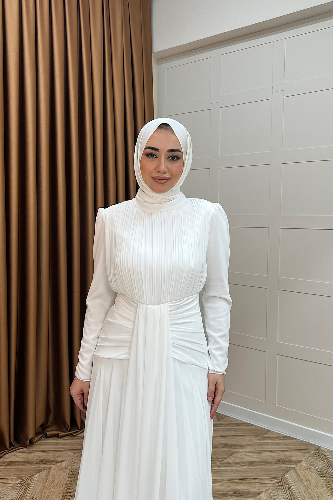 Elanor Bel Detay Şifon Abiye Beyaz 3092-BEYAZ