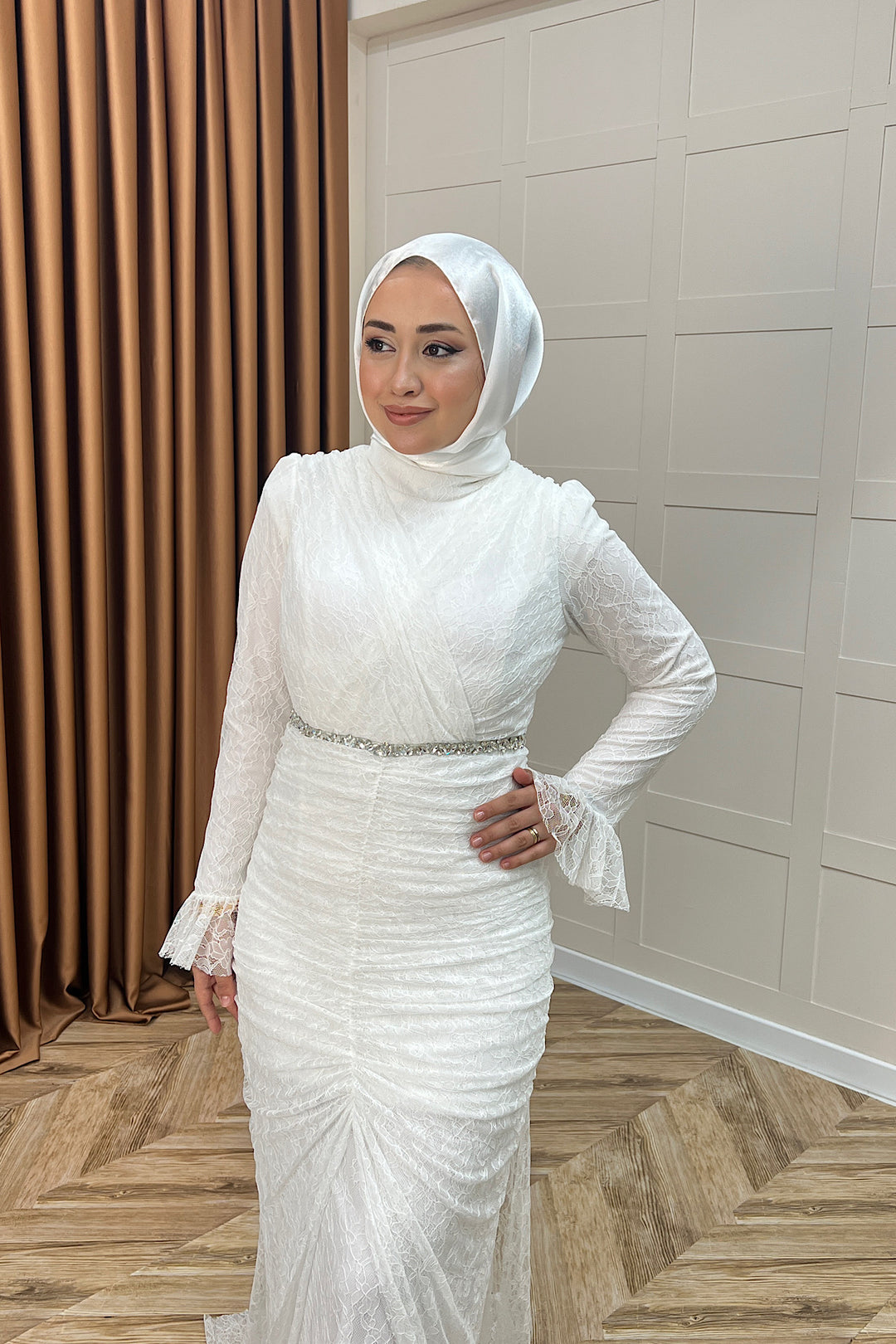 Sofia Taş Detay Dantel Abiye Beyaz 3108-BEYAZ