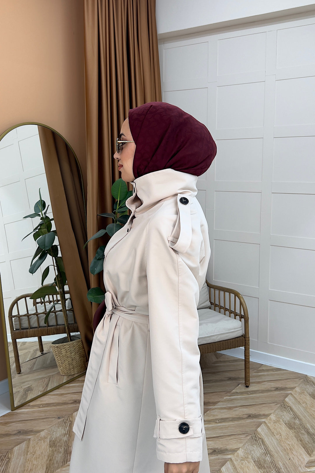 Elora Kuşaklı Uzun Trençkot Taş 5535-TAS