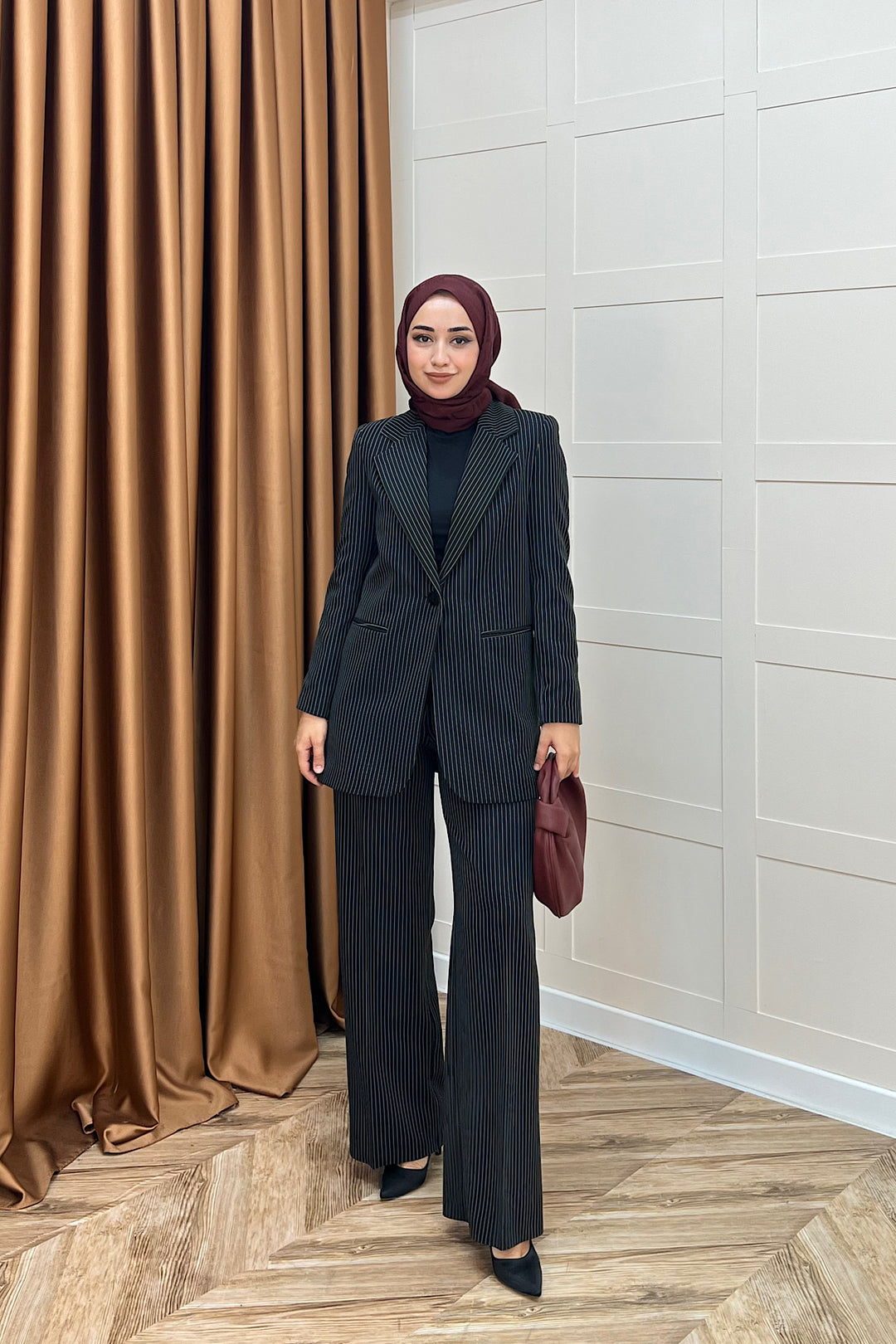 Çizgili Ceket Takım Siyah 6155-SIYAH
