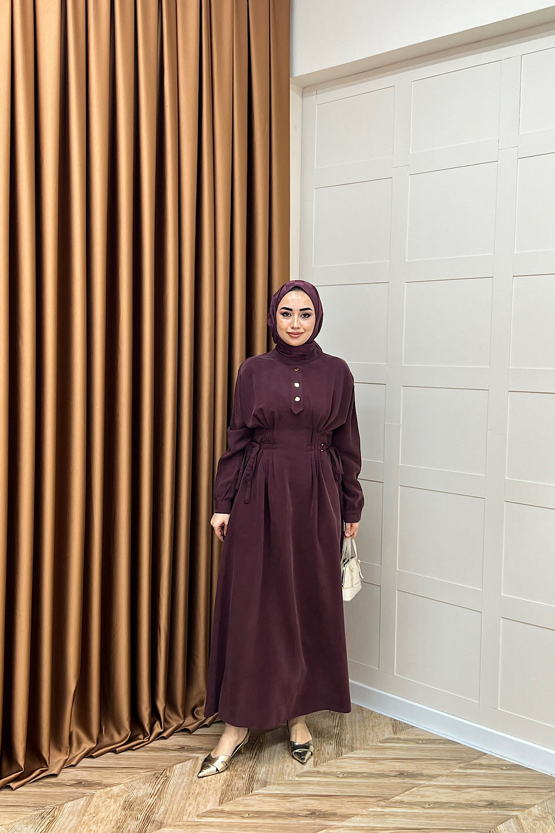 Maya Bel Detay Elbise Mürdüm 3034-MURDUM