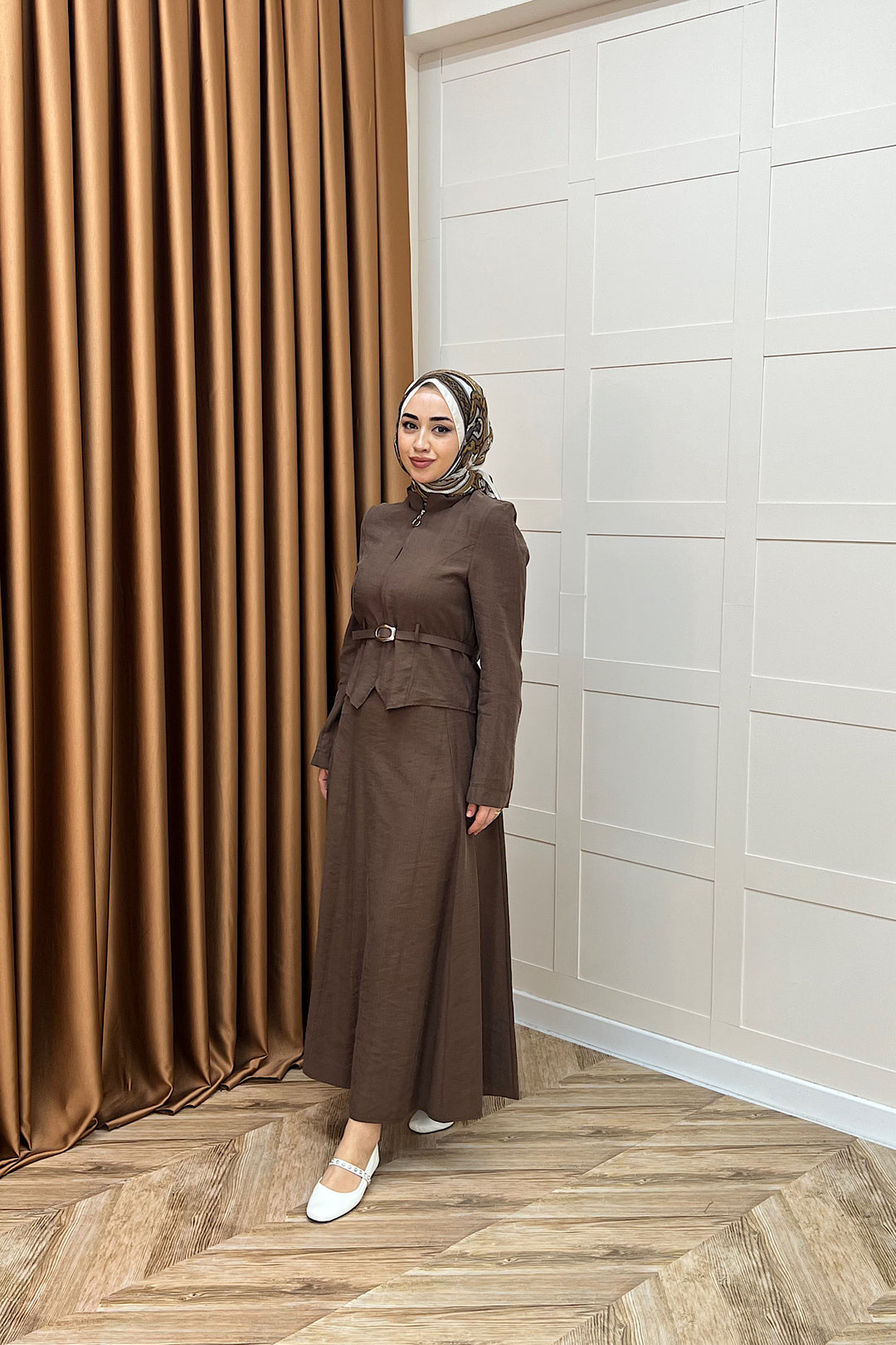 Mira Kemerli Etek Takım Kahverengi 03183-KAHVERENGI