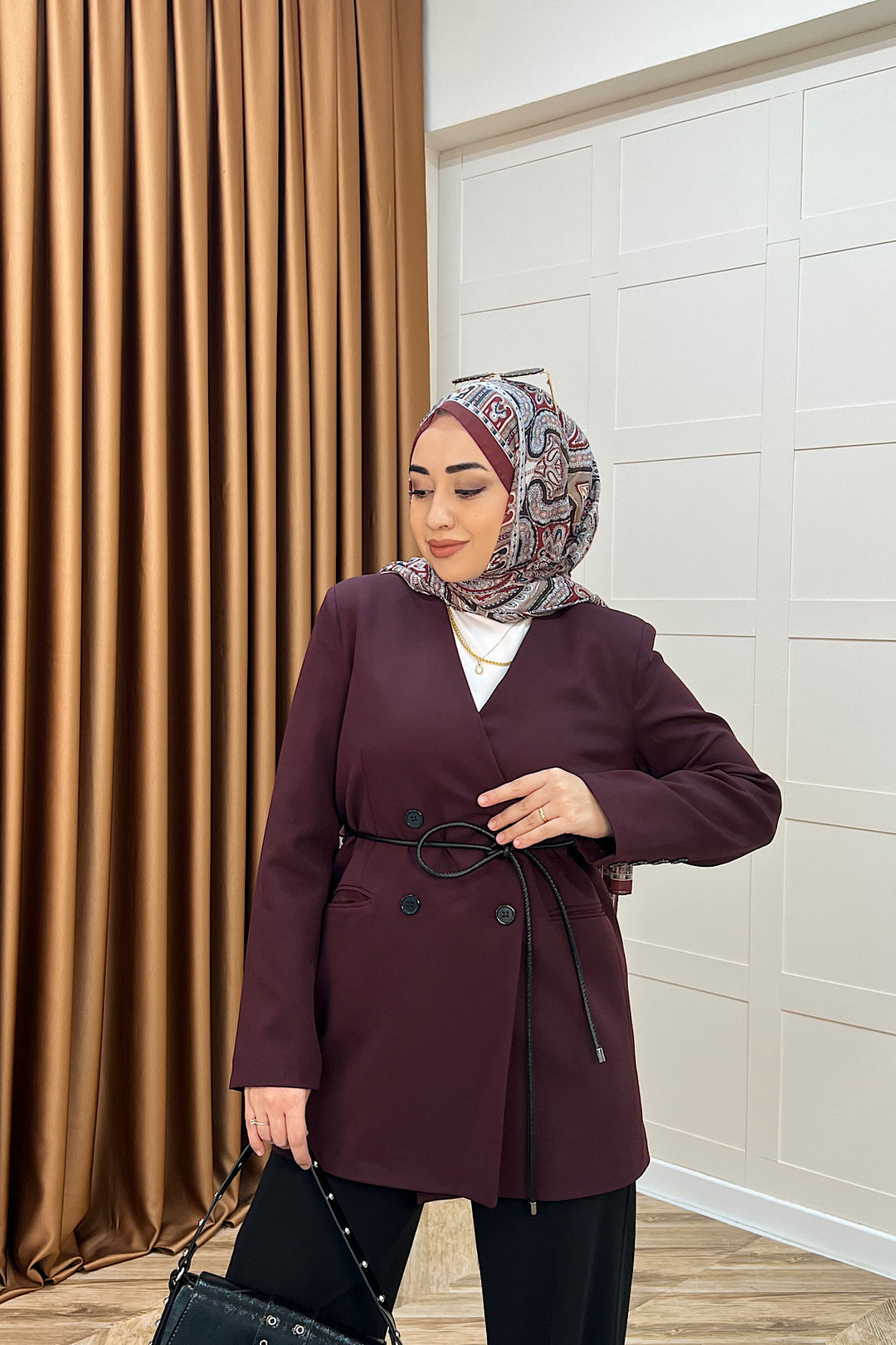Kruvaze Yaka Dört Düğme Ceket Mürdüm 2087-MURDUM