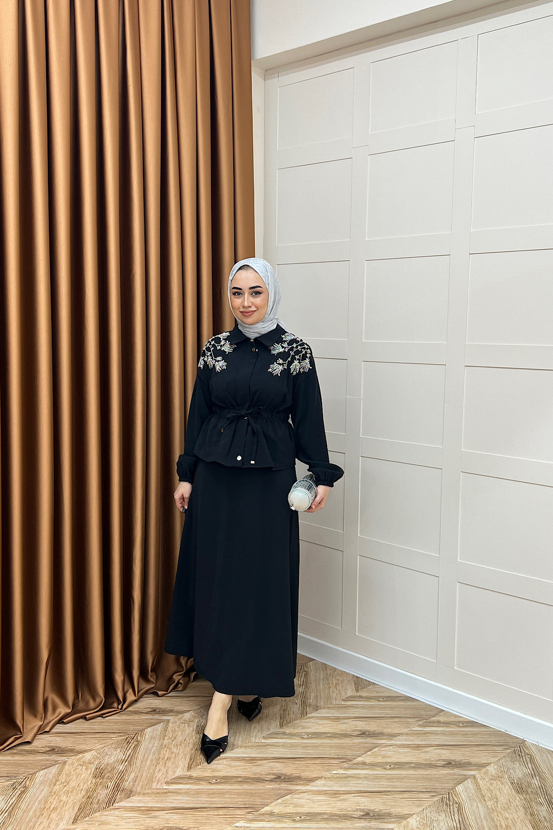 Laura Taş İşlemeli Etek Takım Siyah 02969-SIYAH