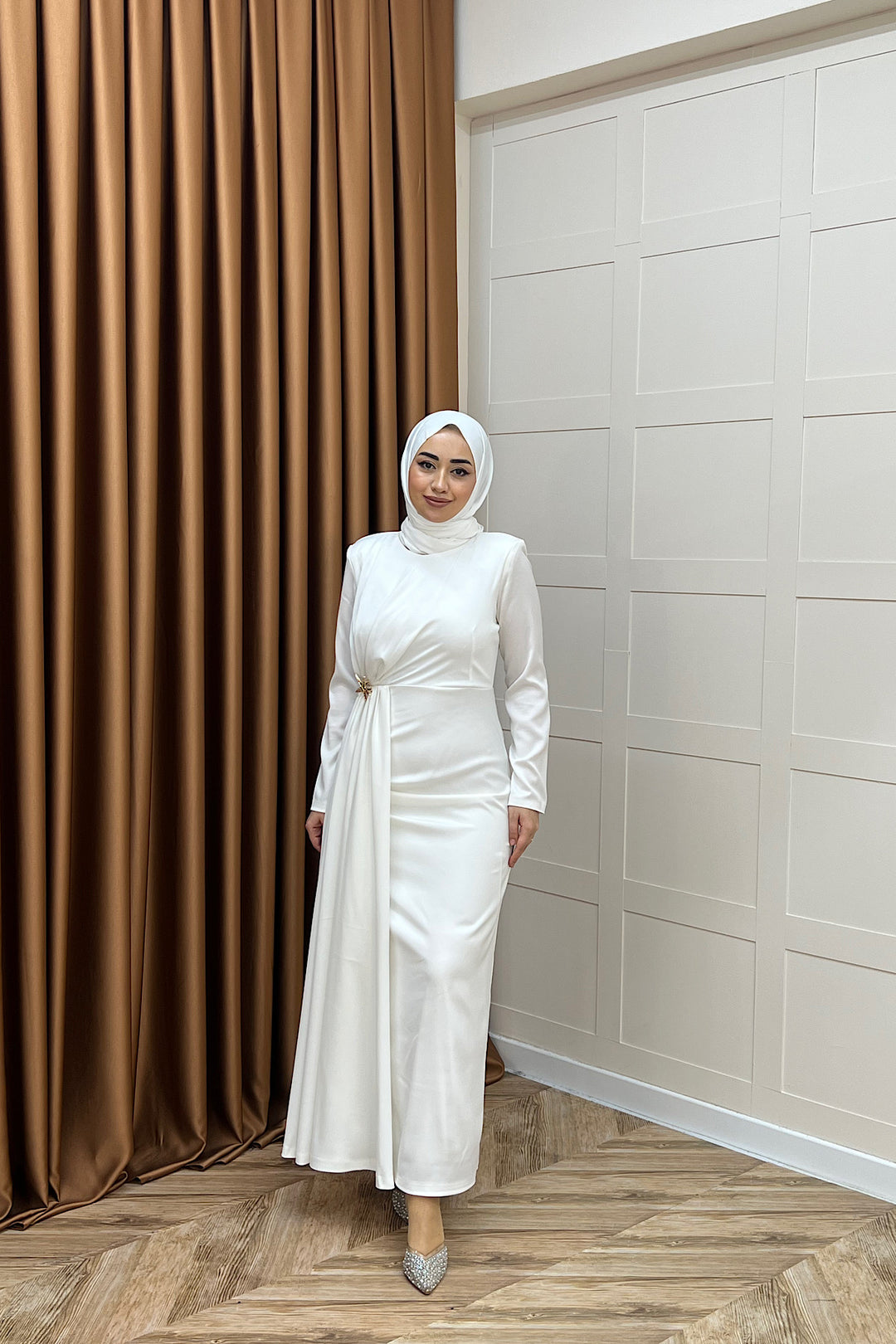 Hazel Saten Abiye Beyaz 3084-BEYAZ