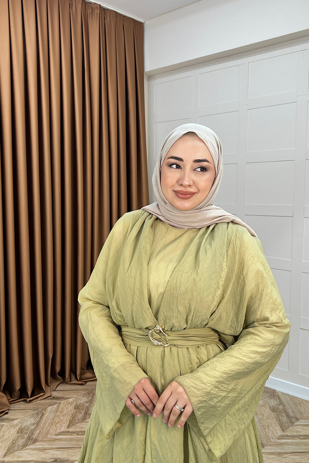 Flora Tül Modal Elbise Yeşil 8052-YESIL