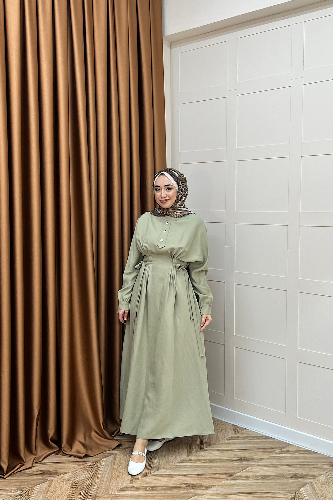 Maya Bel Detay Elbise Yeşil 3034-YESIL