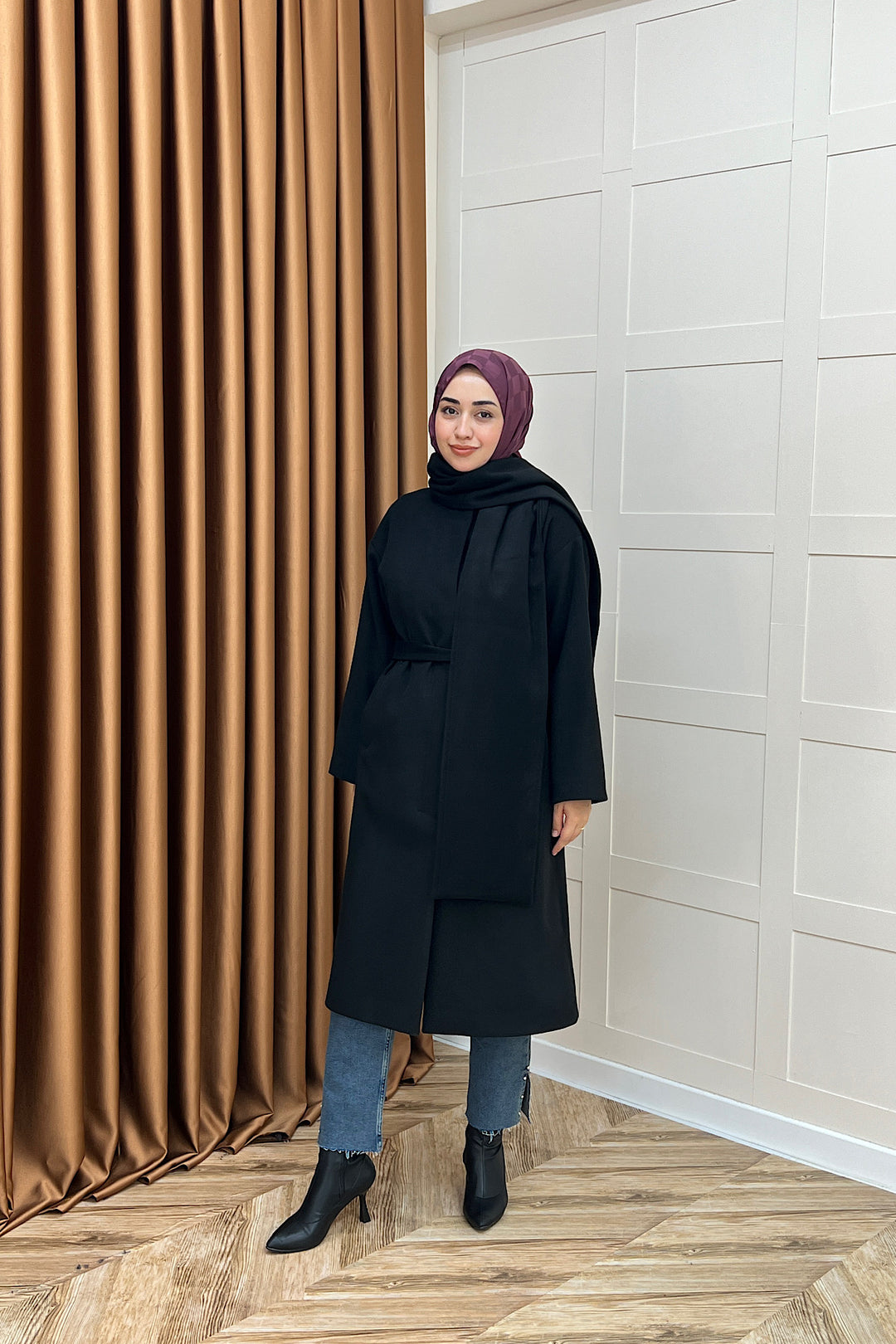 Siena Atkı Detay Kaşe Kaban Siyah 5530-SIYAH