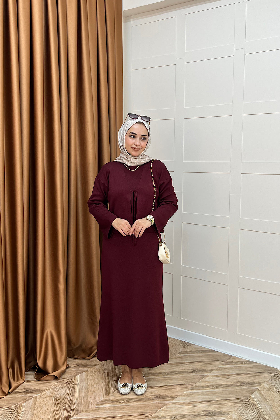 Ester Croplu İkili Triko Elbise Bordo 25160-BORDO