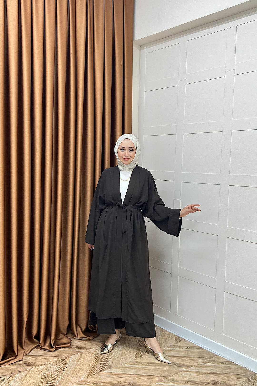 Mina İkili Kimono Takım Kahverengi 8571-KAHVERENGI
