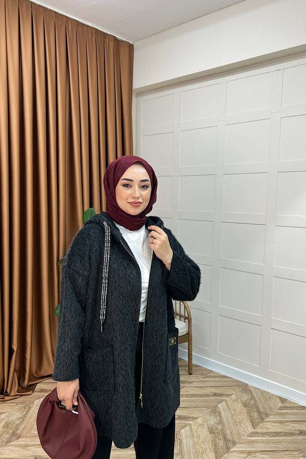 Parya Kapüşonlu Kap Siyah 70103-SIYAH