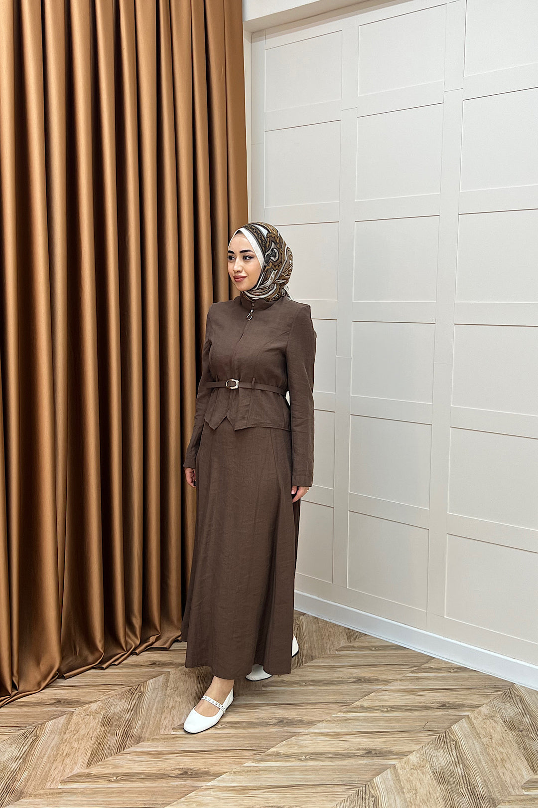 Mira Kemerli Etek Takım Kahverengi 03183-KAHVERENGI