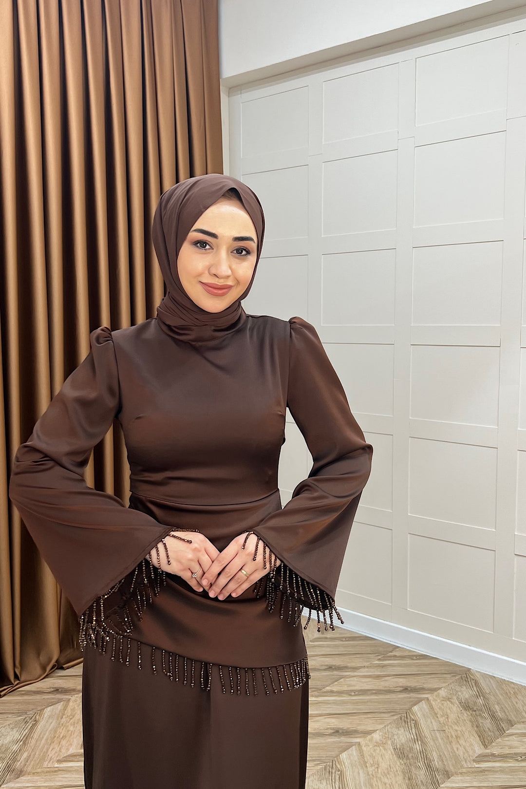 Ayla Saten Abiye Kahverengi 3093-KAHVERENGI
