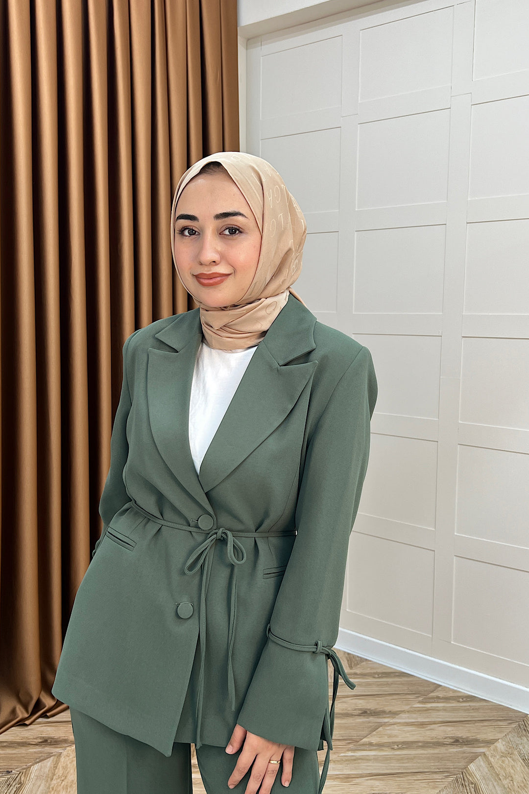 Kuşak Detay Ceket Takım Yeşil 5004-YESIL