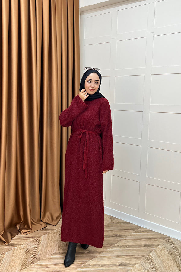 Yumoş Sim Karışımlı Salaş Triko Elbise Bordo 252500-BORDO