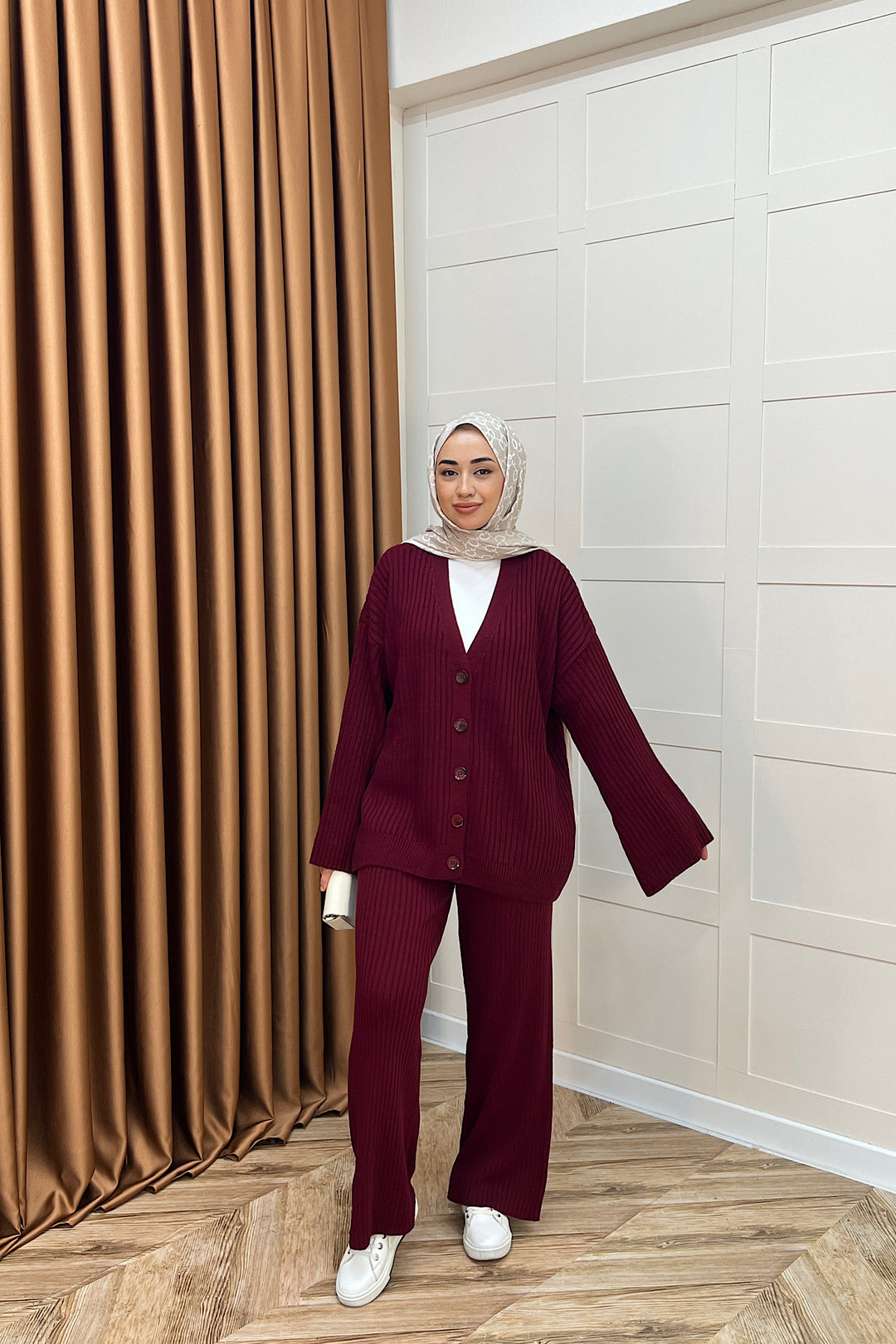 Galata Fitilli Triko Hırka Takım Bordo 25630-BORDO